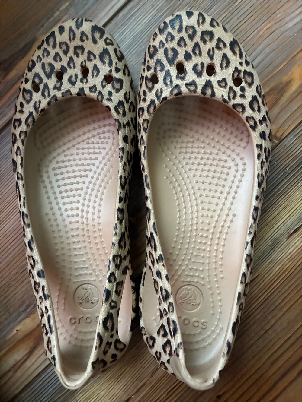 CROCS Leopard Print Ballet Flats in Tan and Black